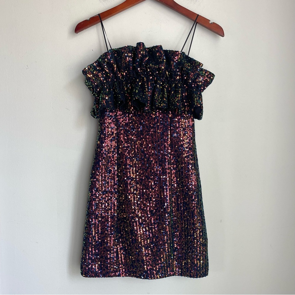 Thirty Thirty LA Strapless Sequin Multi-Color Ruffle Dress Size Small - Picture 4 of 11